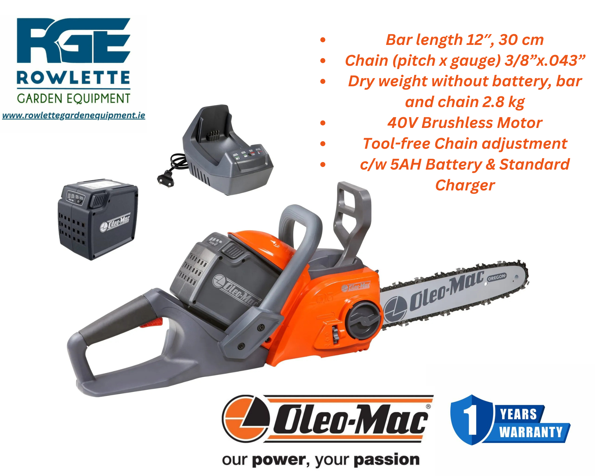 Oleo Mac GS I30 Cordless chainsaw kit