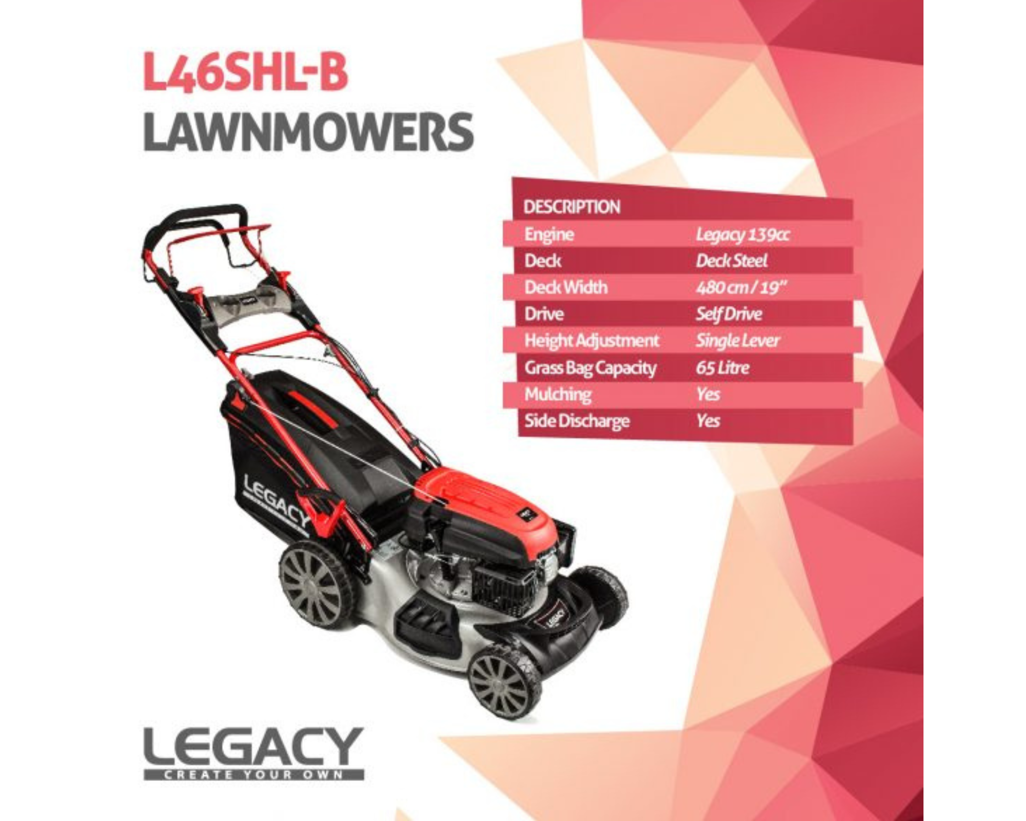 Legacy Lawnmower L 46 SHL-B 46 cm Self Propelled walk Behind Mower